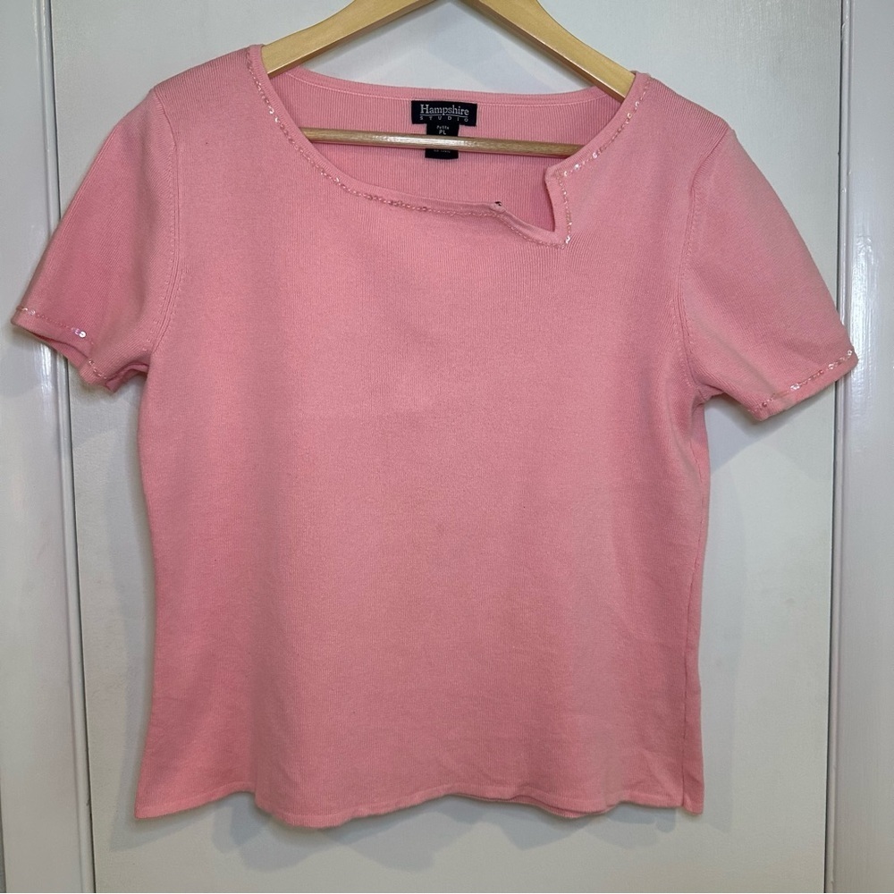 Hampshire Studio Short Sleeve Sweater. Bubblegum Pink. Size: Large.